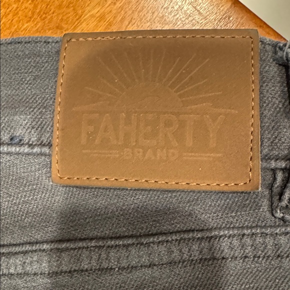 Faherty Mavy Denim Jeans with Brown Leather Patch - Picture 5 of 6